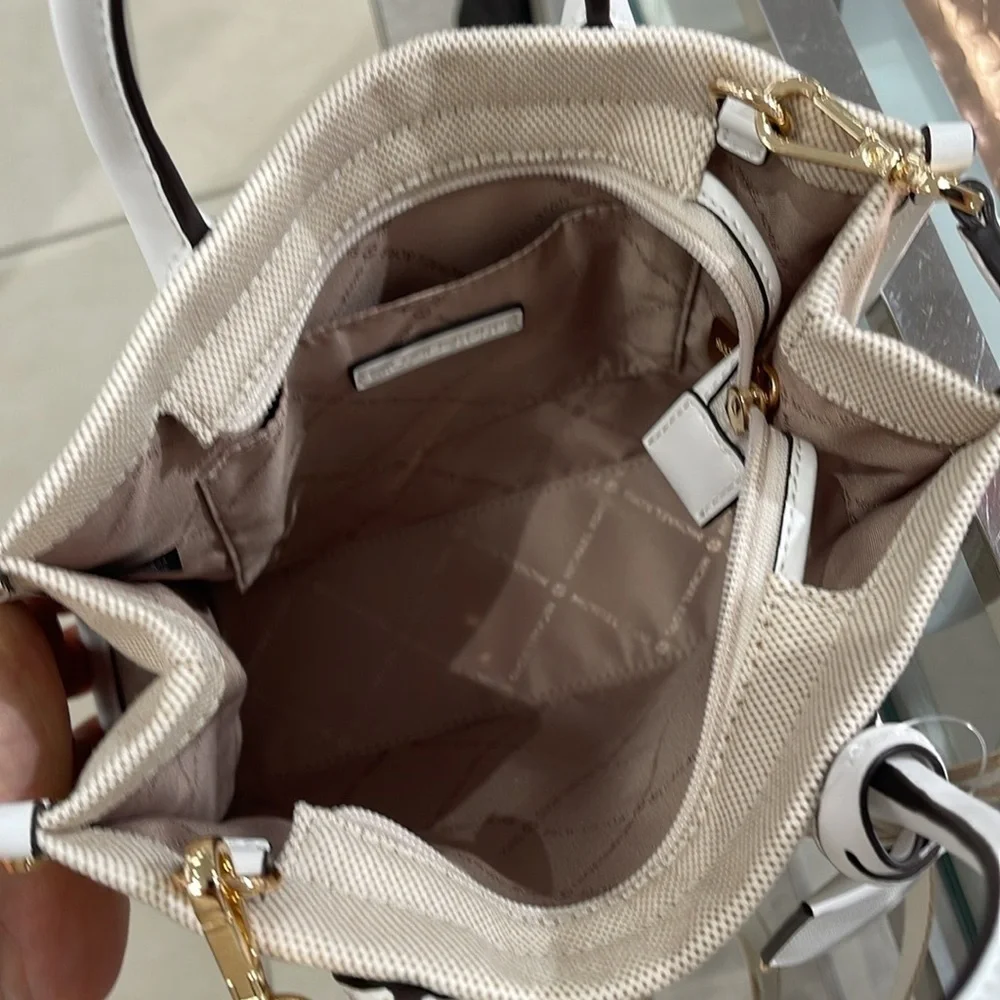 Michael Kors Mirella Small Shopper Top Zip Logo Crossbody XBODY Optic White  NW